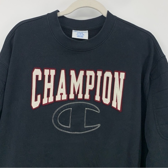 Champion Women Size Large Sweatshirt Crew Pullover Top Reverse Weave Black Logo - Picture 3 of 9